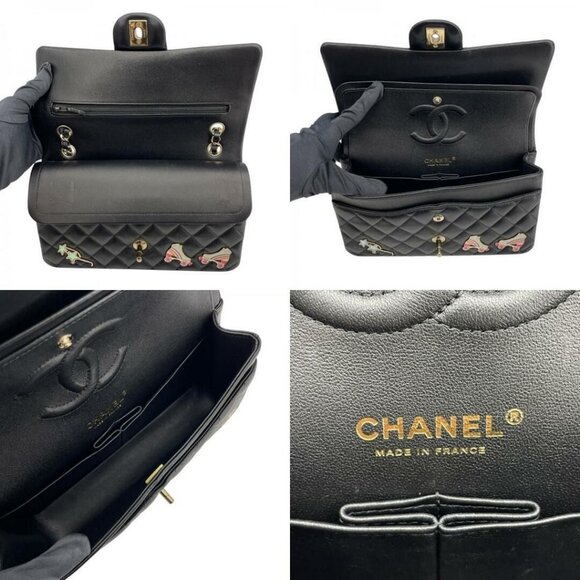 RARE Authentic CHANEL Lambskin Quilted Medium Hollywood Charms Double Flap Black - Picture 10 of 12